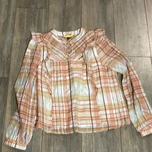 Anthropology Current Air Polly Ruffled Plaid Peasant-Style Blouse, Medium